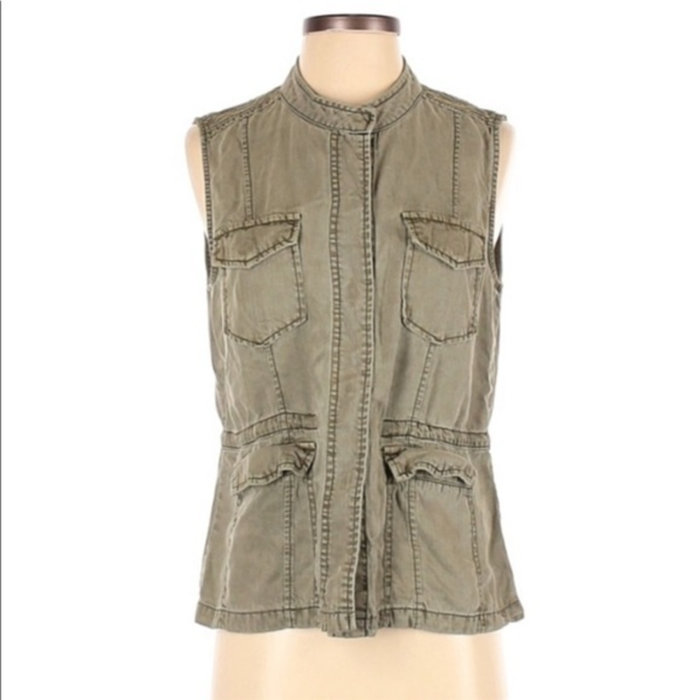Laju S army green‎ cargo pocket snap drawstring waist 100% tencel utility vest